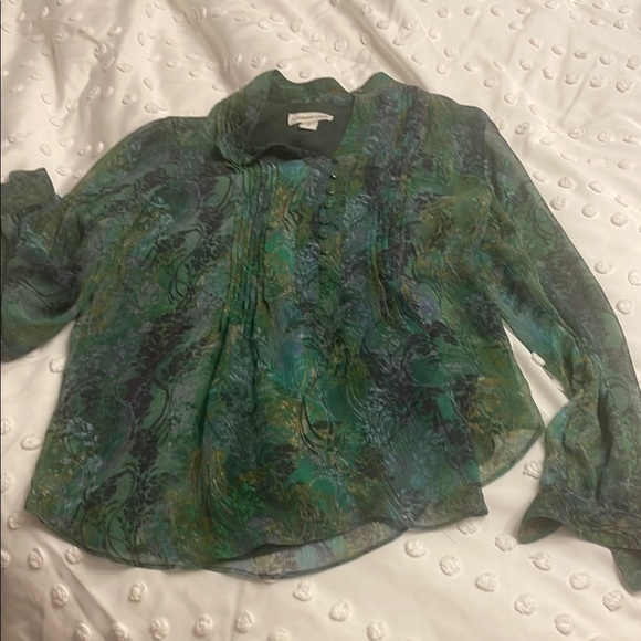 Coldwater Creek Tops - Coldwater Creek Green Ruffled Long Sleeve Blouse